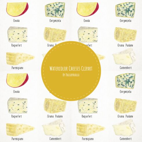 Watercolor Cheeses Clipart.