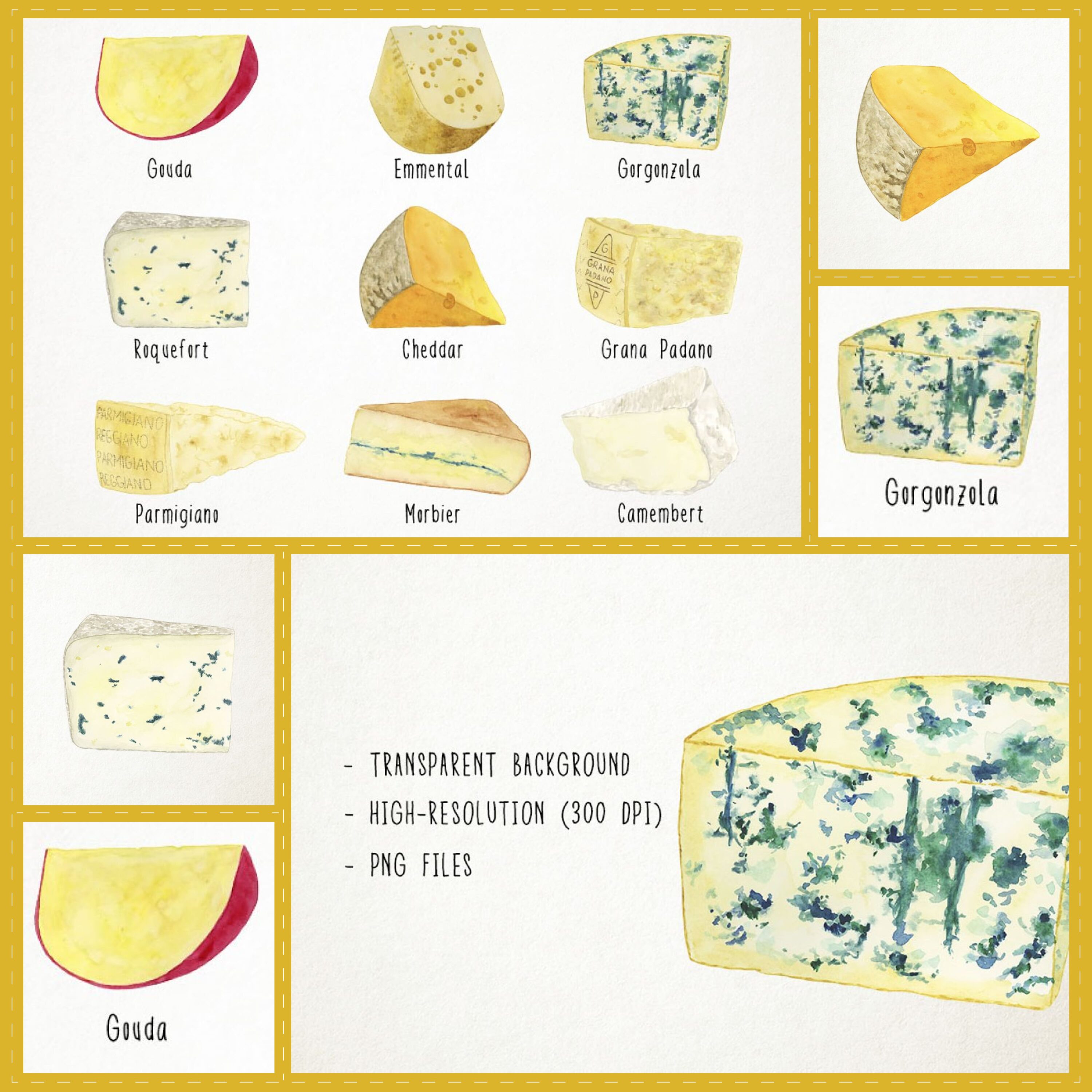 Watercolor Cheeses Clipart cover.