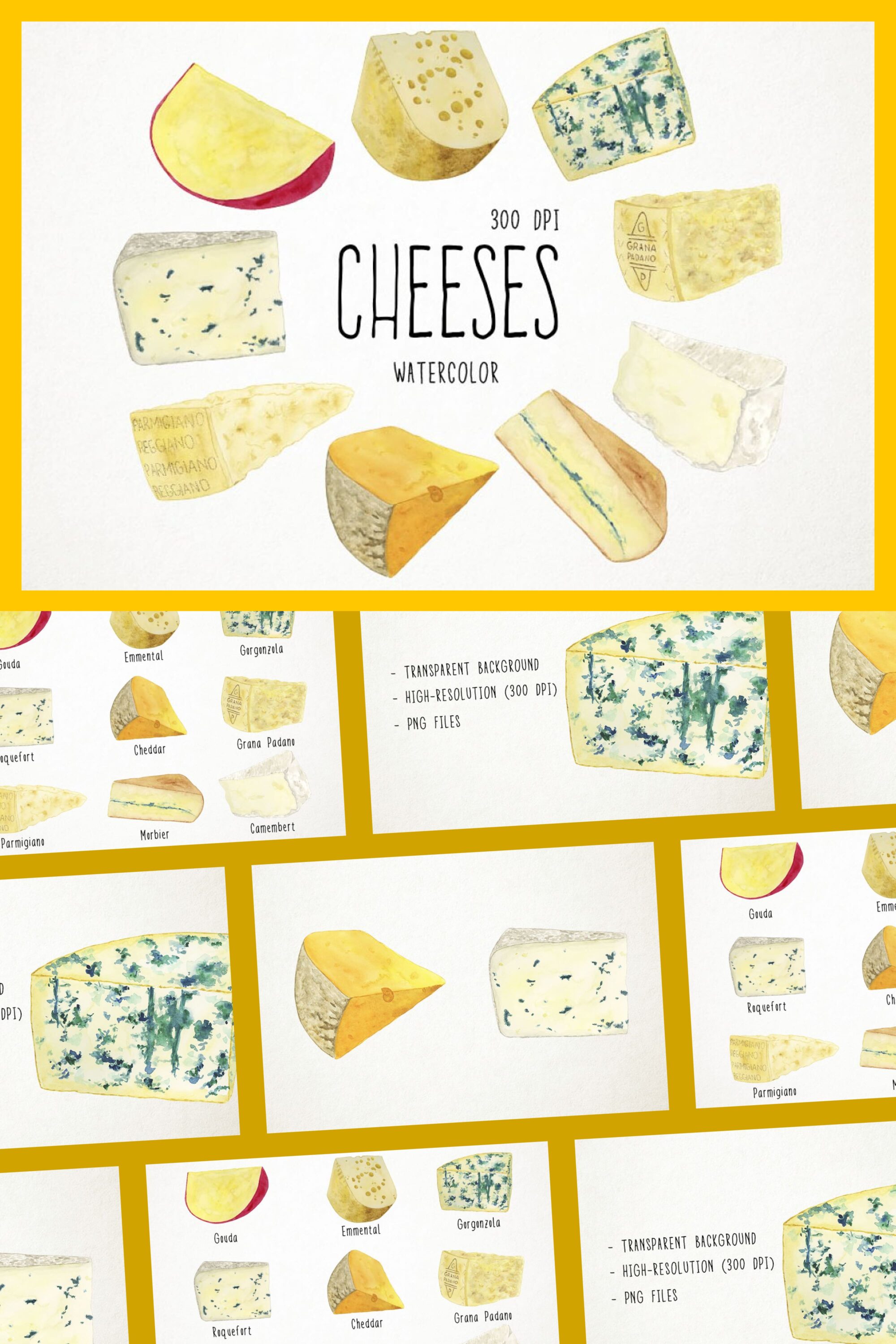 watercolor cheeses clipart 03