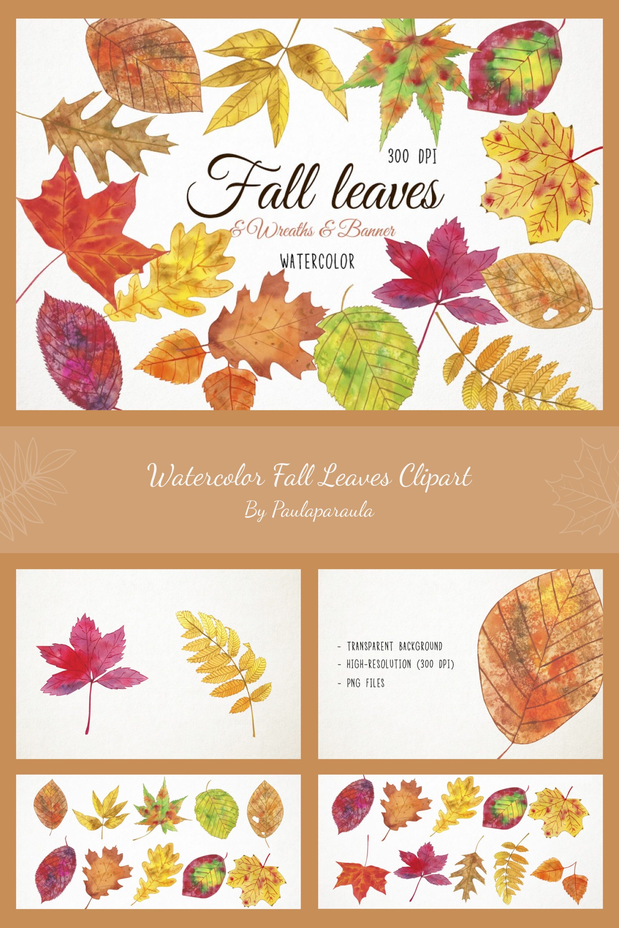 Watercolor Fall Leaves Clipart.