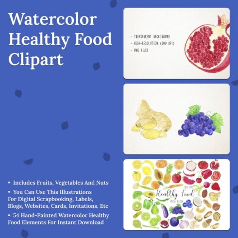 Watercolor Healthy Food Clipart.