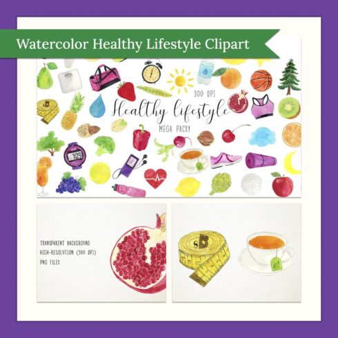 Watercolor Healthy Lifestyle Clipart.