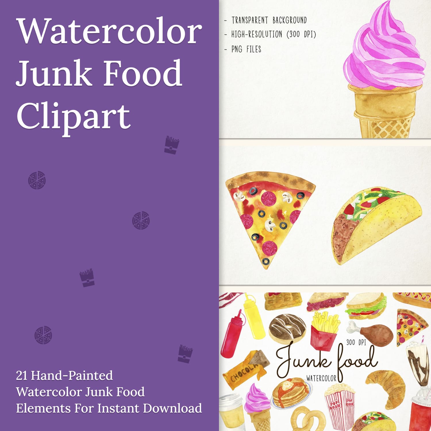 Watercolor Junk Food Clipart.