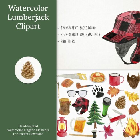 Watercolor Lumberjack Clipart.