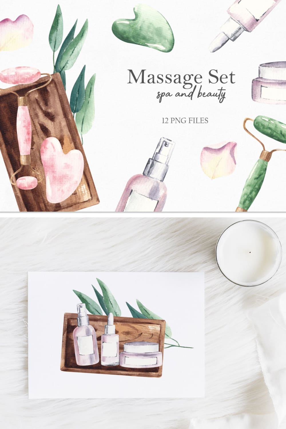 Watercolor massage set - pinterest image preview.