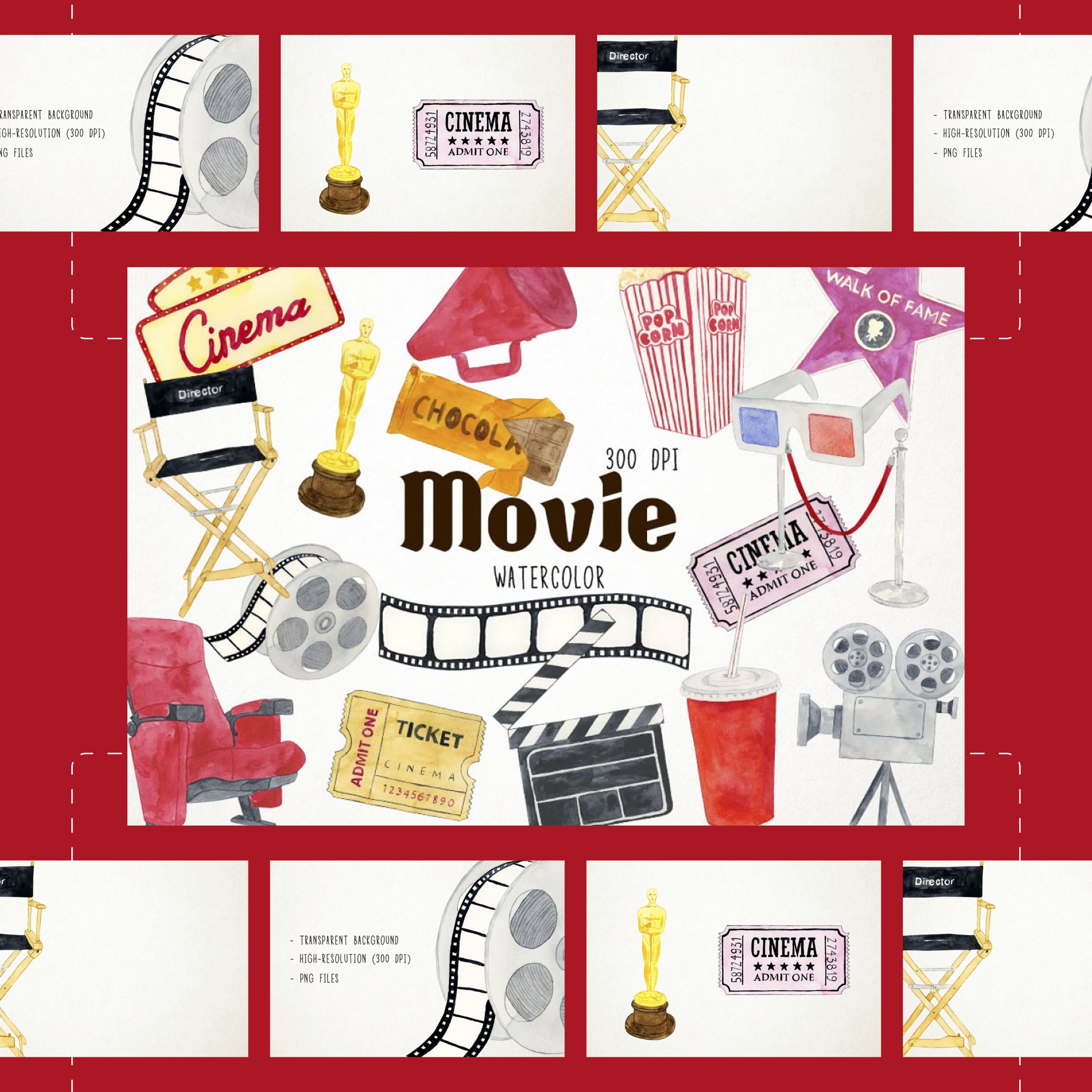 Watercolor Movie Clipart cover.