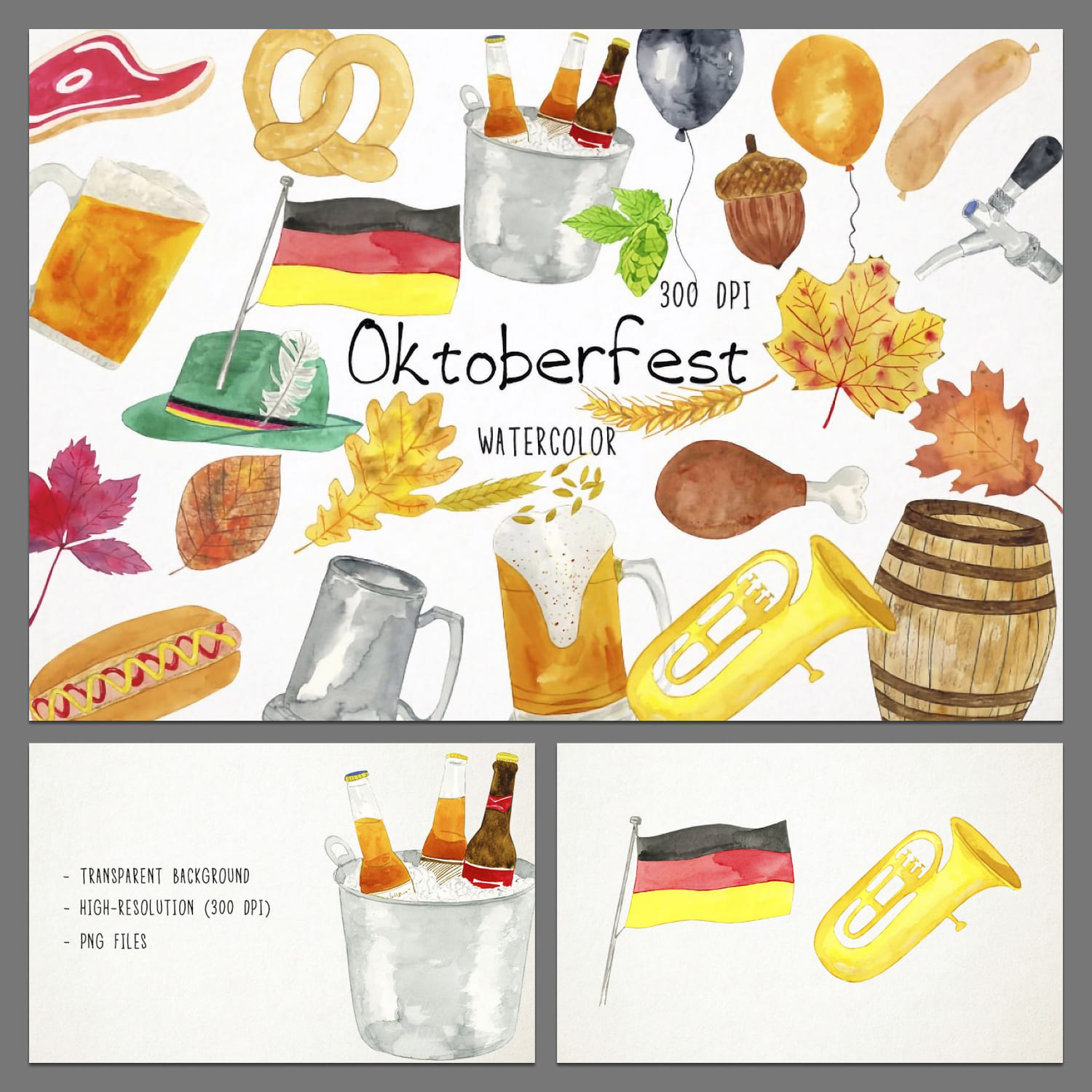 Watercolor Oktoberfest Clipart.