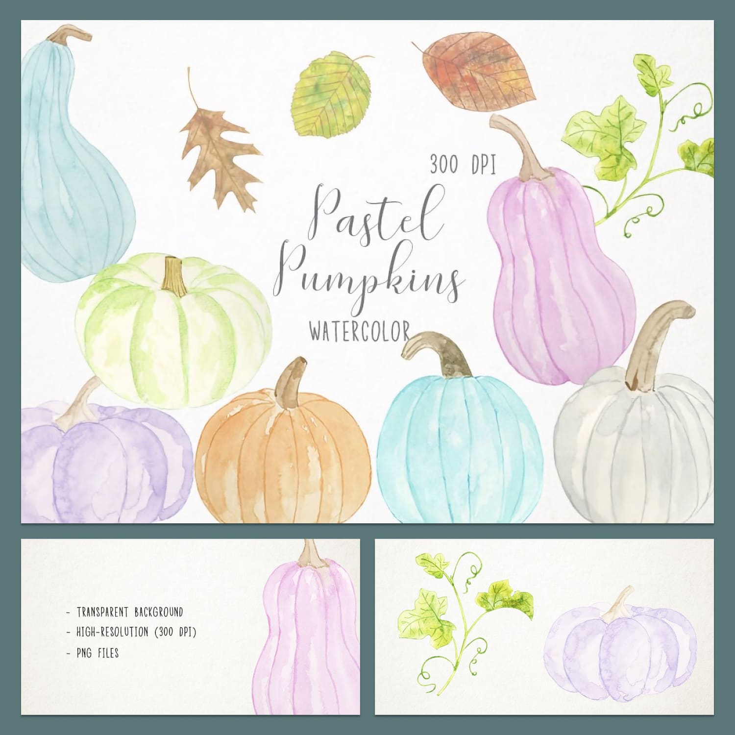 Watercolor Pastel Pumpkins Clipart.