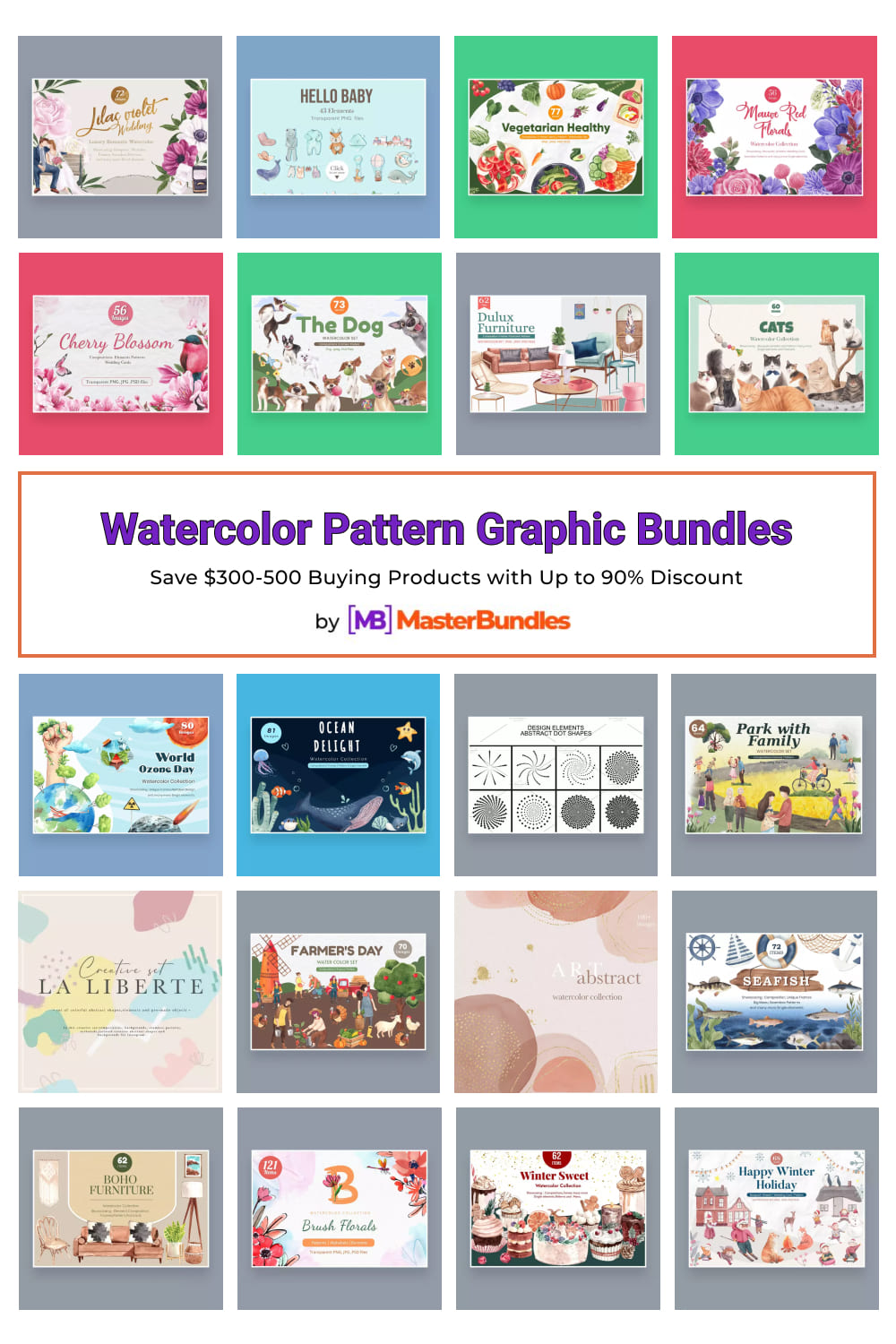 Watercolor Pattern Graphic Bundles for Pinterest.
