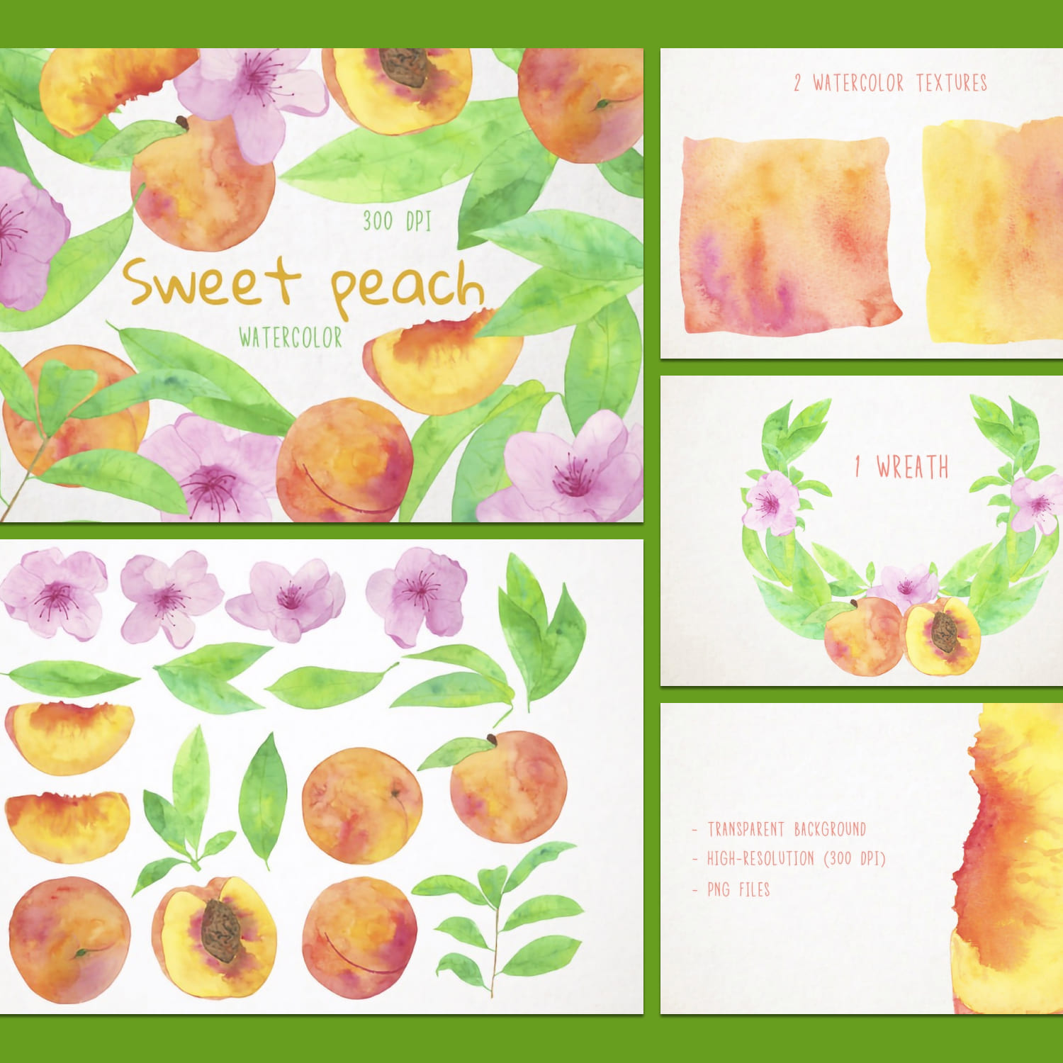 Watercolor Peaches Clipart cover.