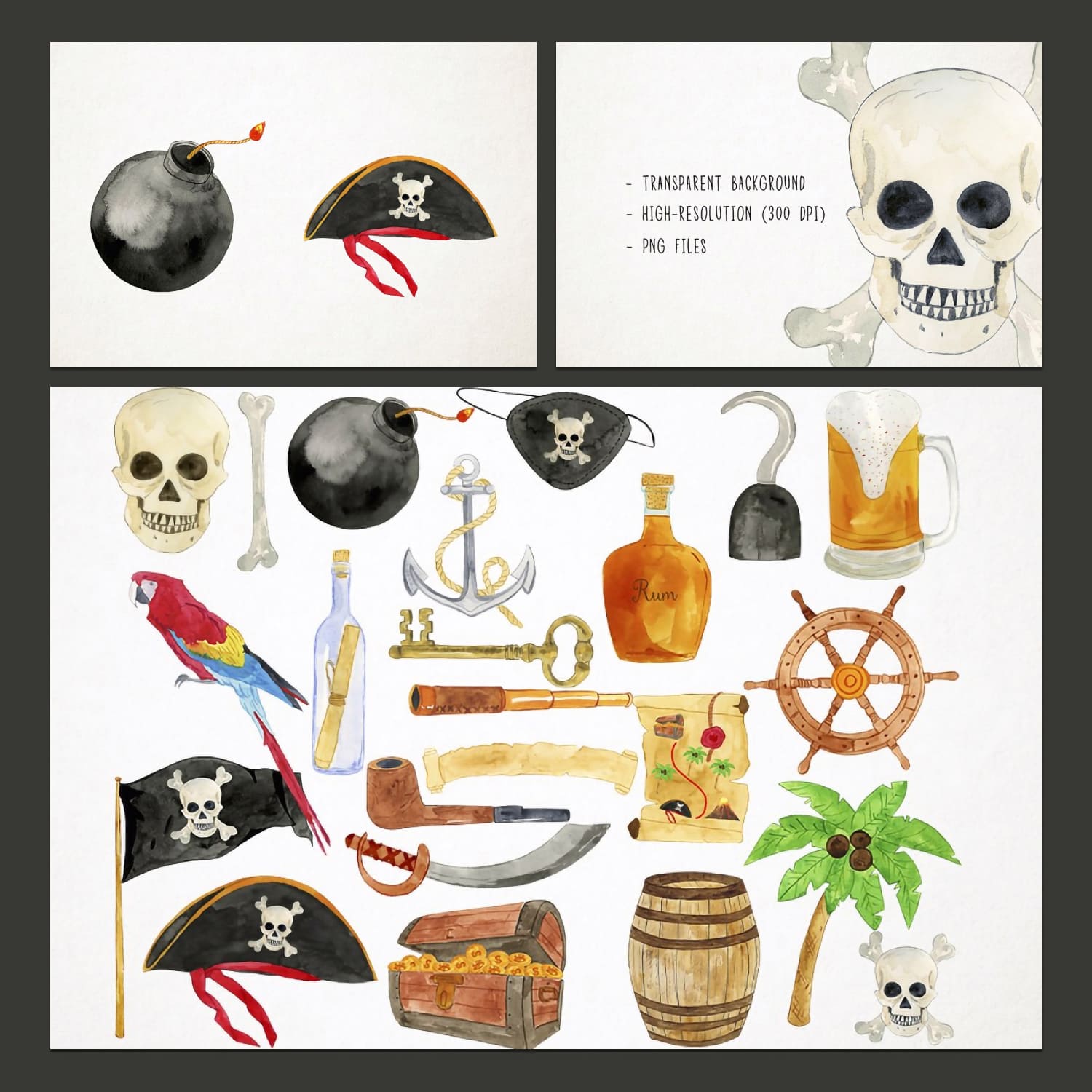 Watercolor Pirates Clipart cover.