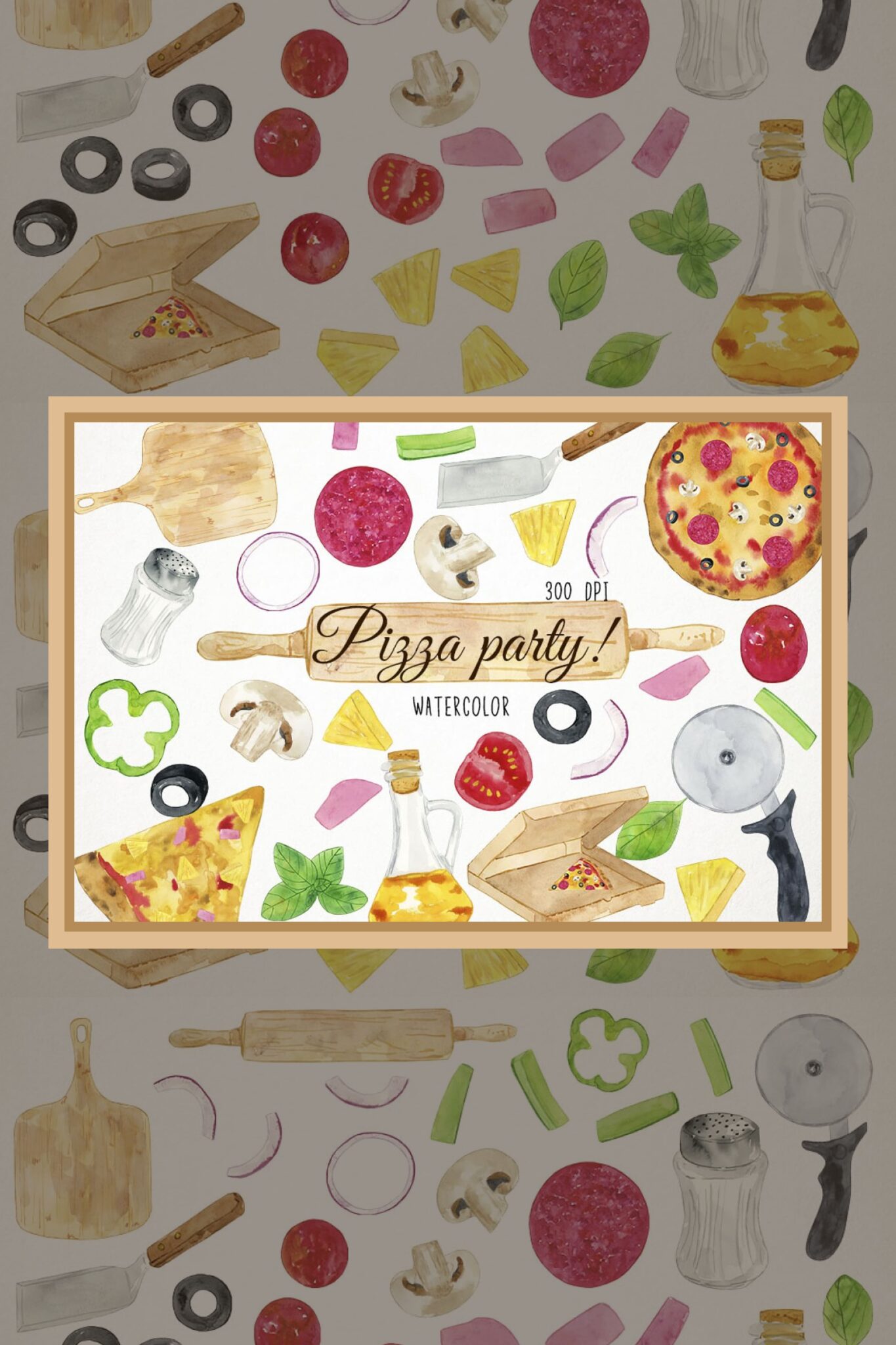 Watercolor Pizza Party Clipart – MasterBundles