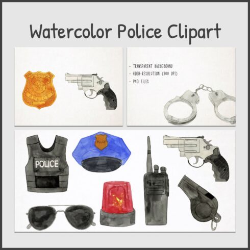 Watercolor Police Clipart.