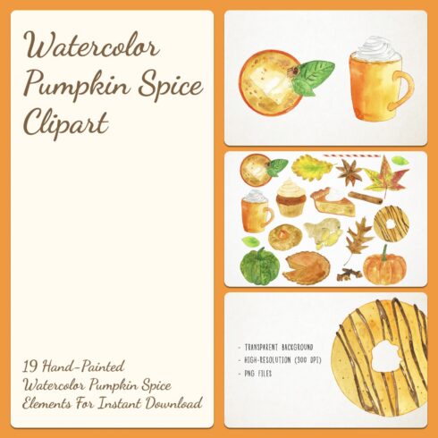Watercolor Pumpkin Spice Clipart.