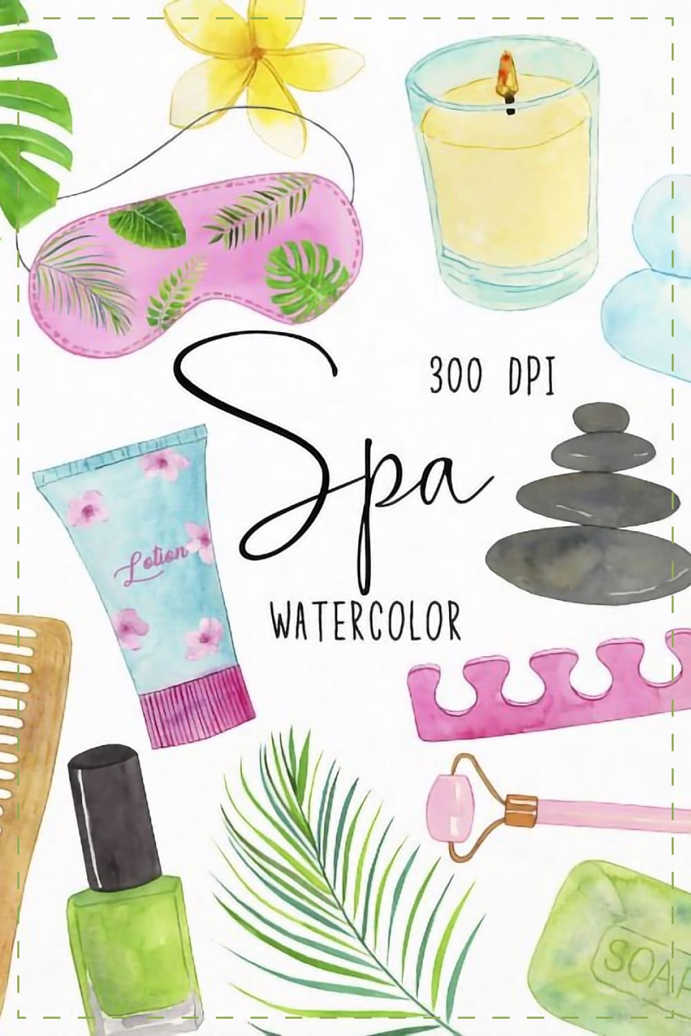 Watercolor spa clipart - pinterest image preview.