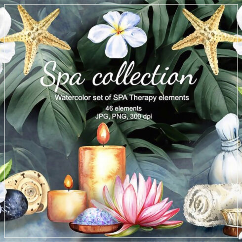 Watercolor spa therapy clipart - main image preview.