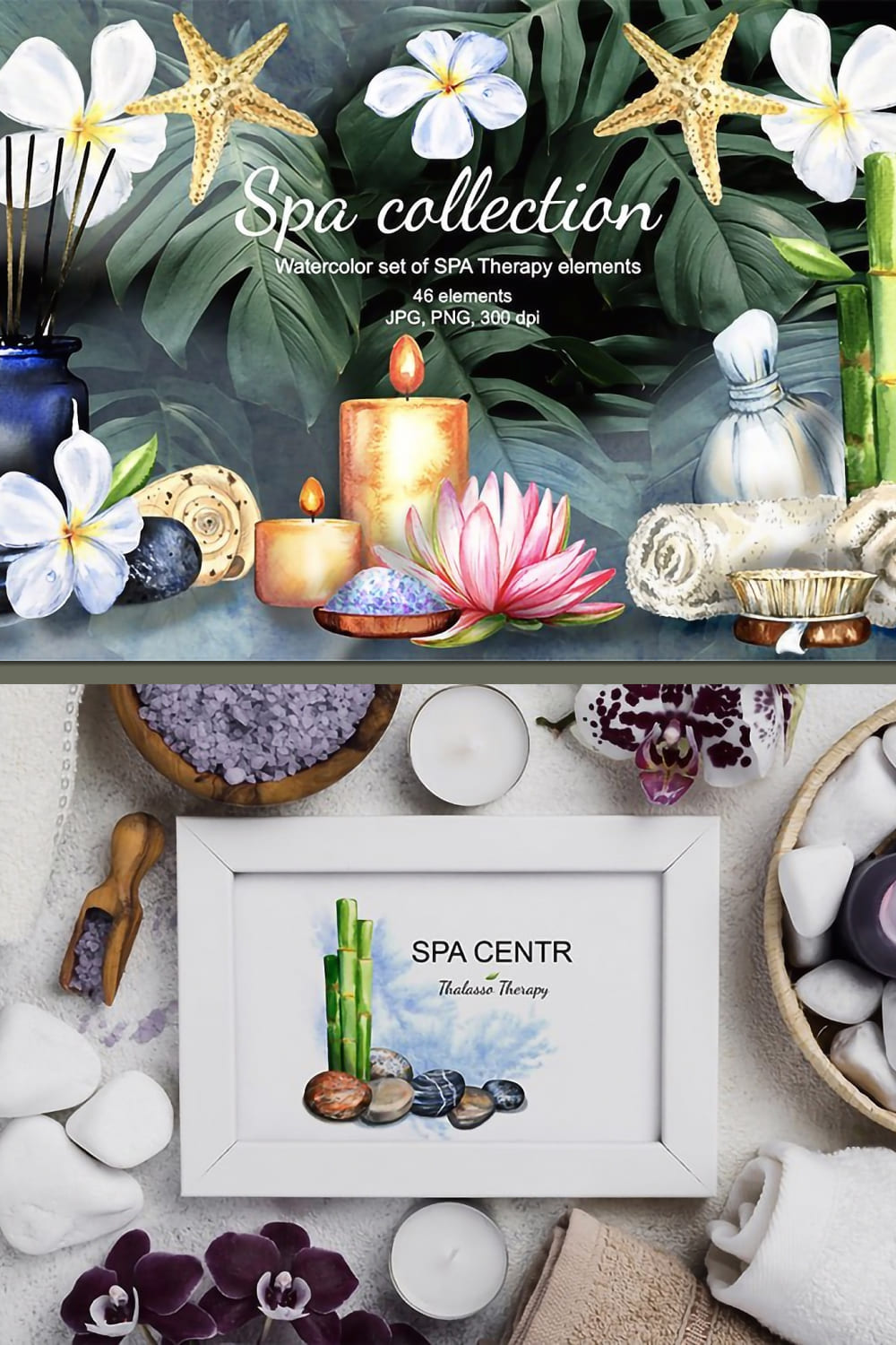 Watercolor spa therapy clipart - pinterest image preview.