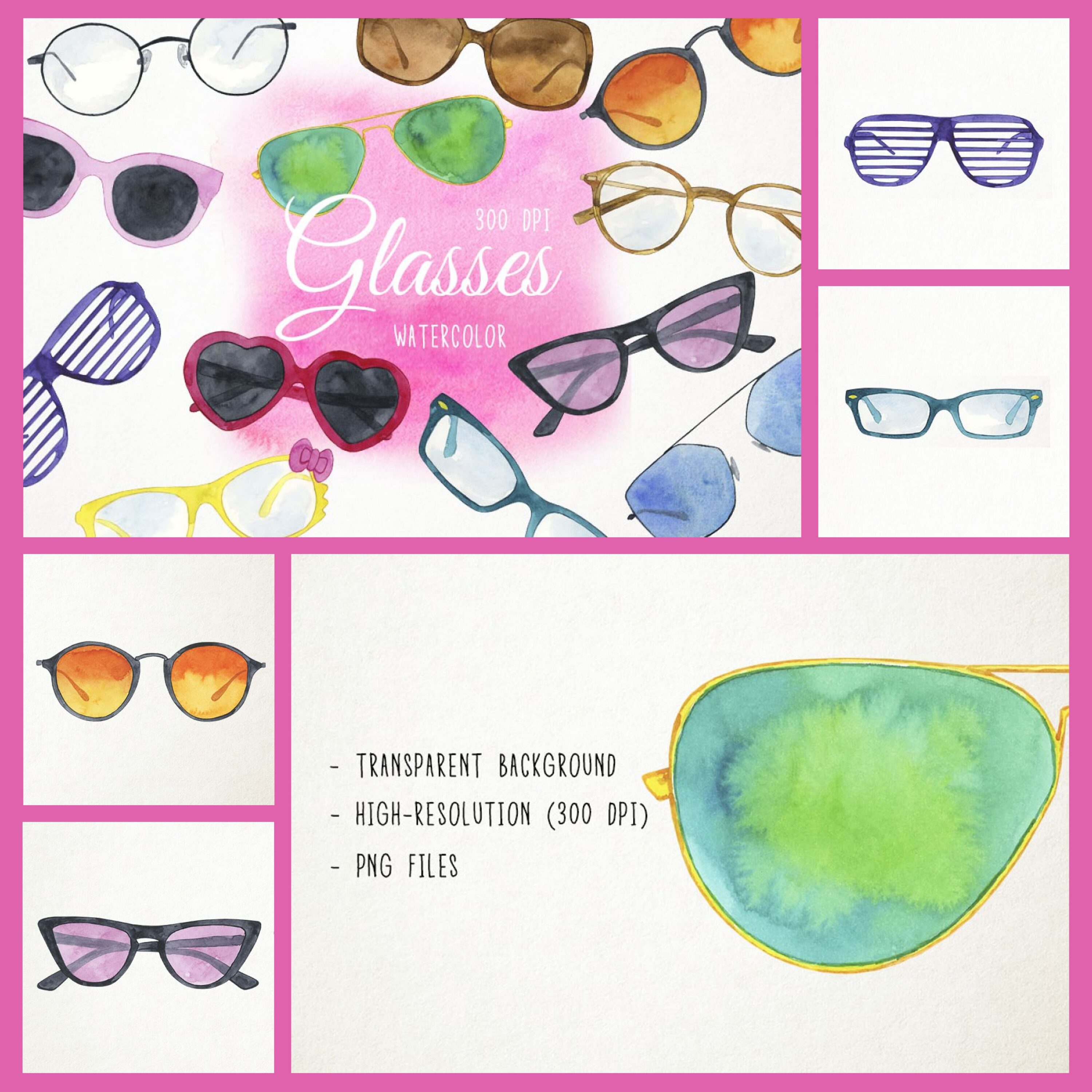 Watercolor Sunglasses Clipart cover.