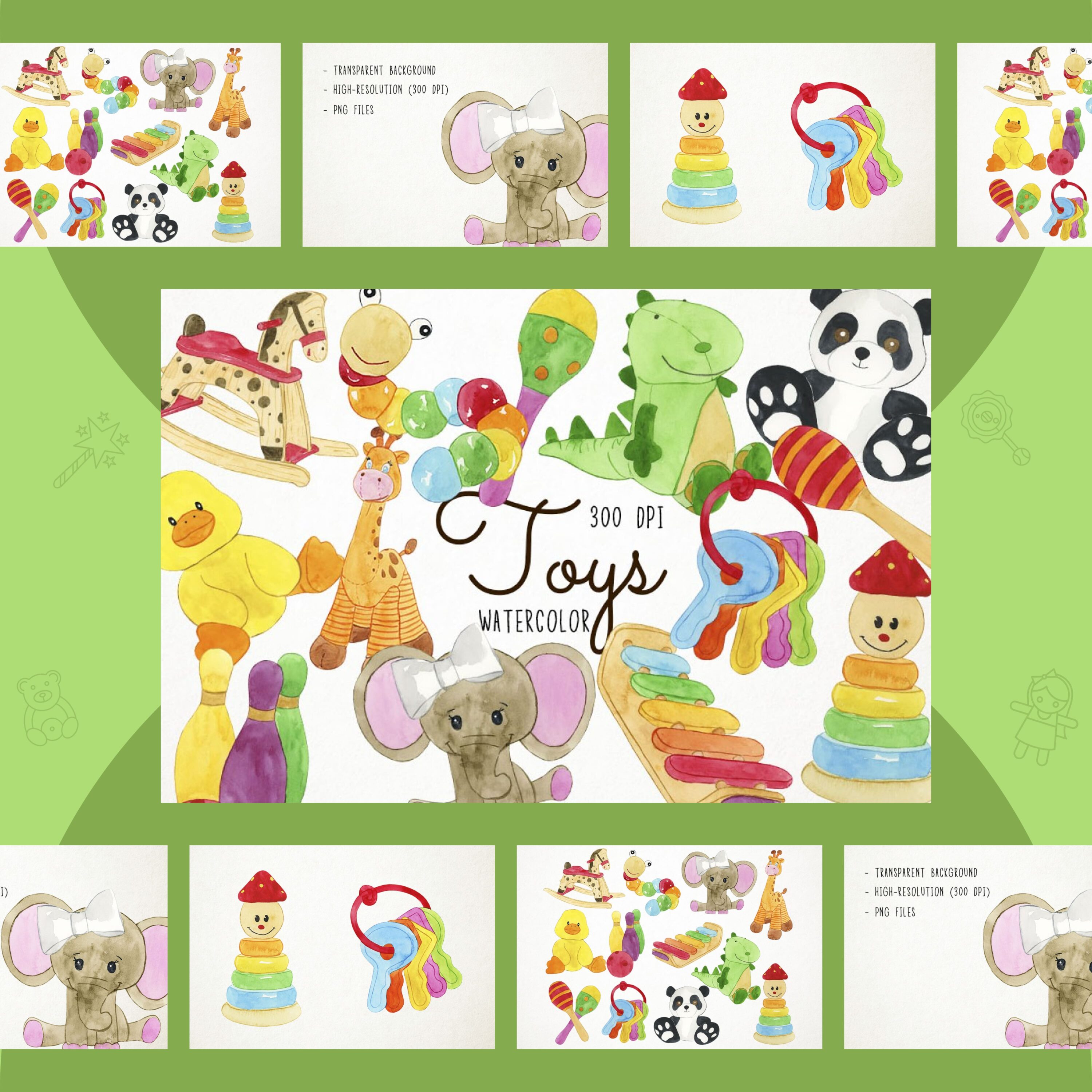 Watercolor Toys Clipart cover.