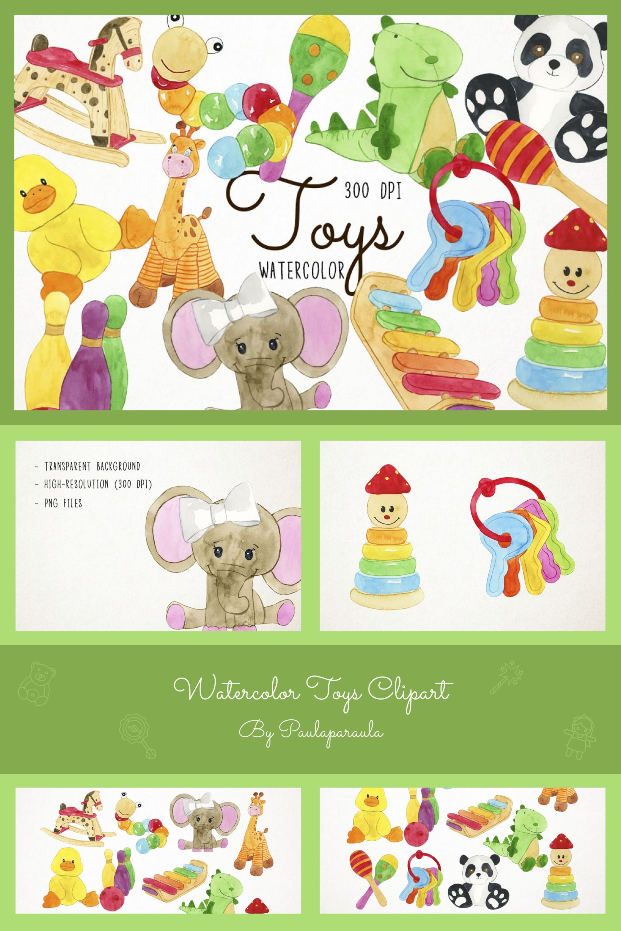 watercolor toys clipart 03