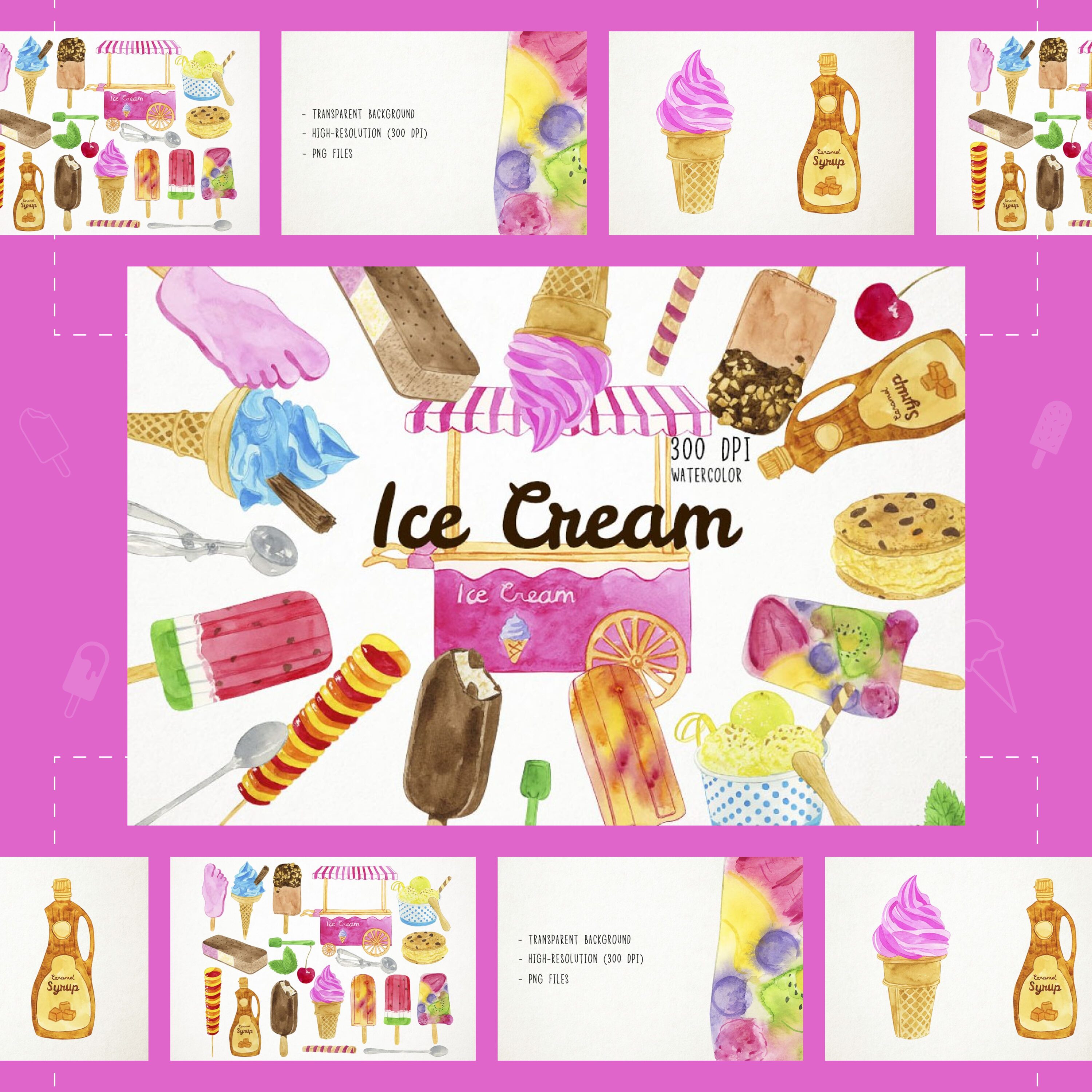 Watercoor Ice Cream Clipart cover.