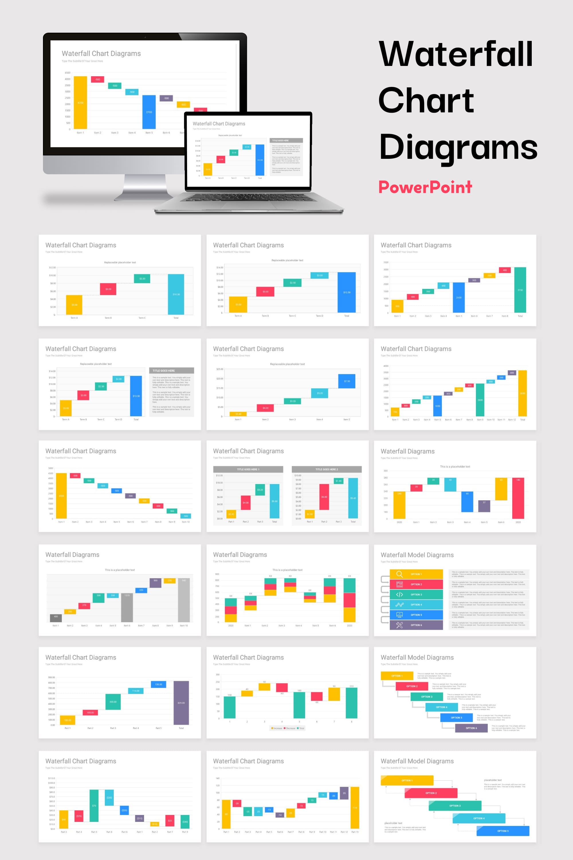 waterfall chart powerpoint diagrams pinterest