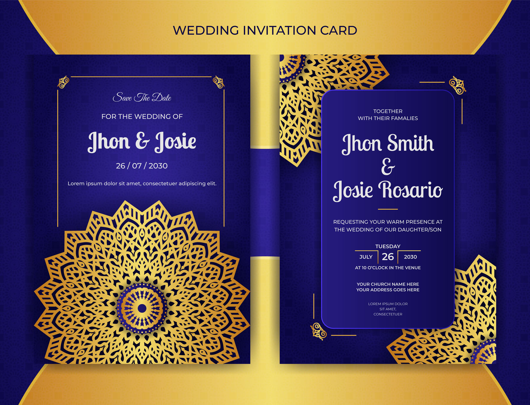 4 In One Luxury Colorful Wedding Invitation Card for your wedding.