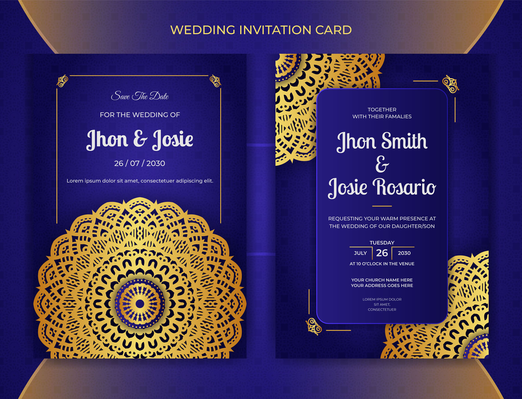 4 In One Luxury Colorful Wedding Invitation Card Only, beautiful design.