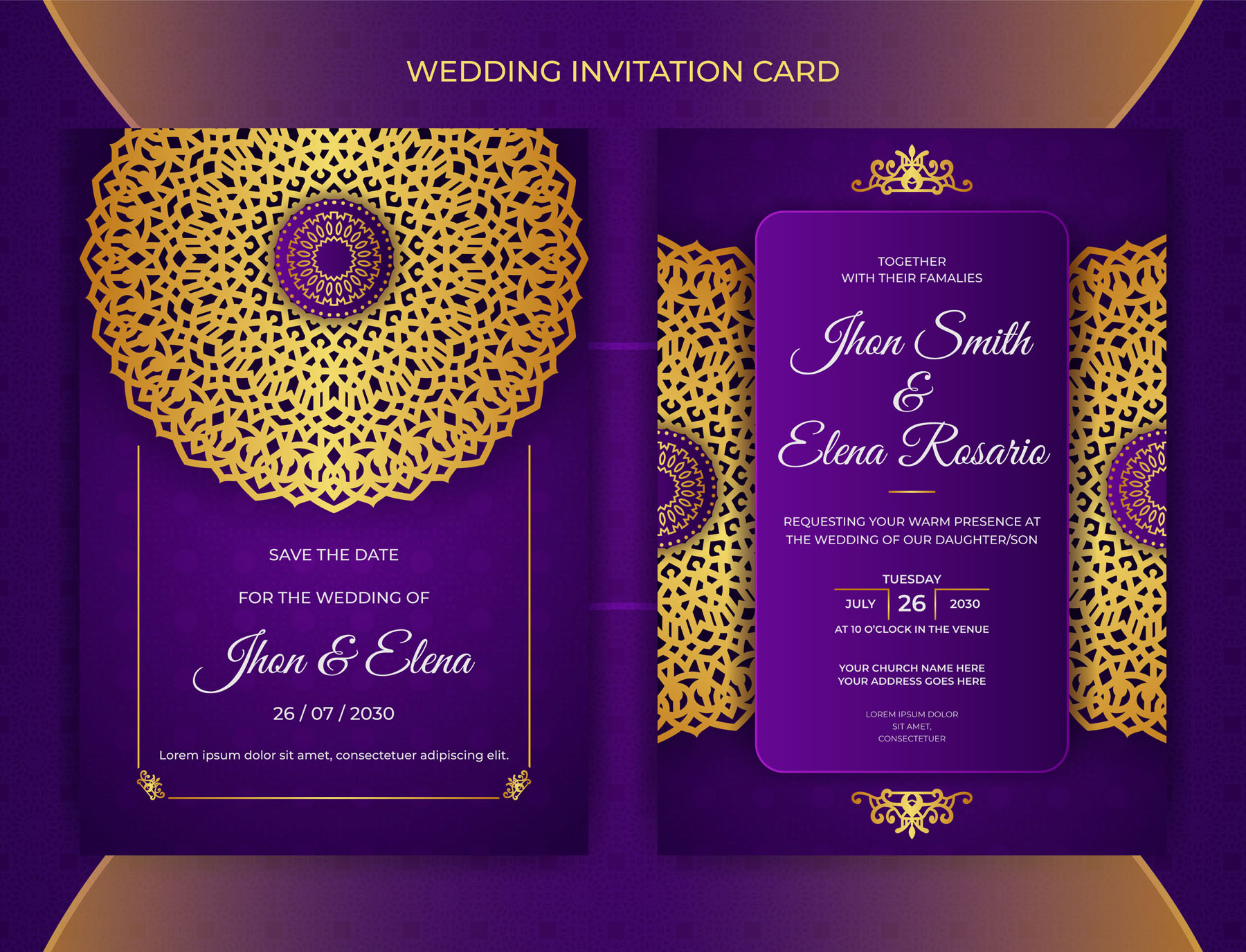 4 In One Luxury Colorful Wedding Invitation Card, unique design.