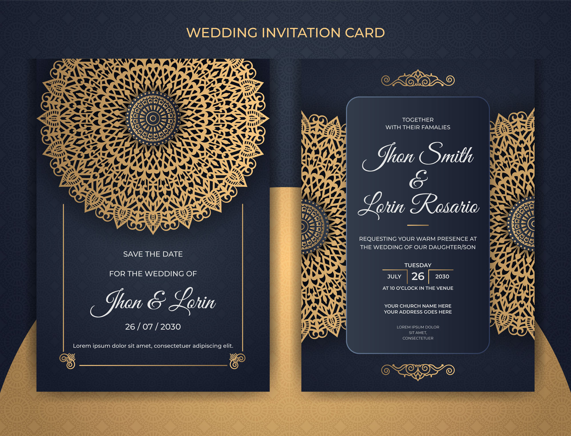 4 In One Royal Luxury Wedding Invitation Card Only In $7, elegant wedding card.