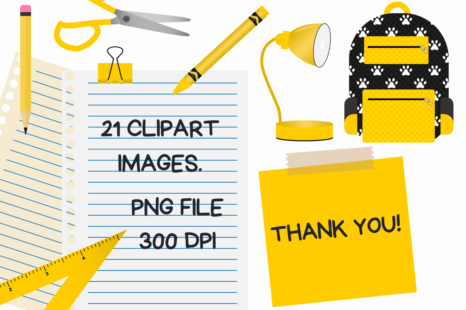 Yellow Back To School Clipart Set.