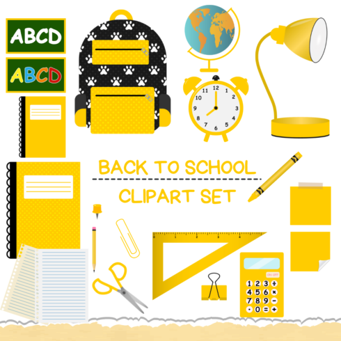 Yellow Back To School Clipart Set cover image.