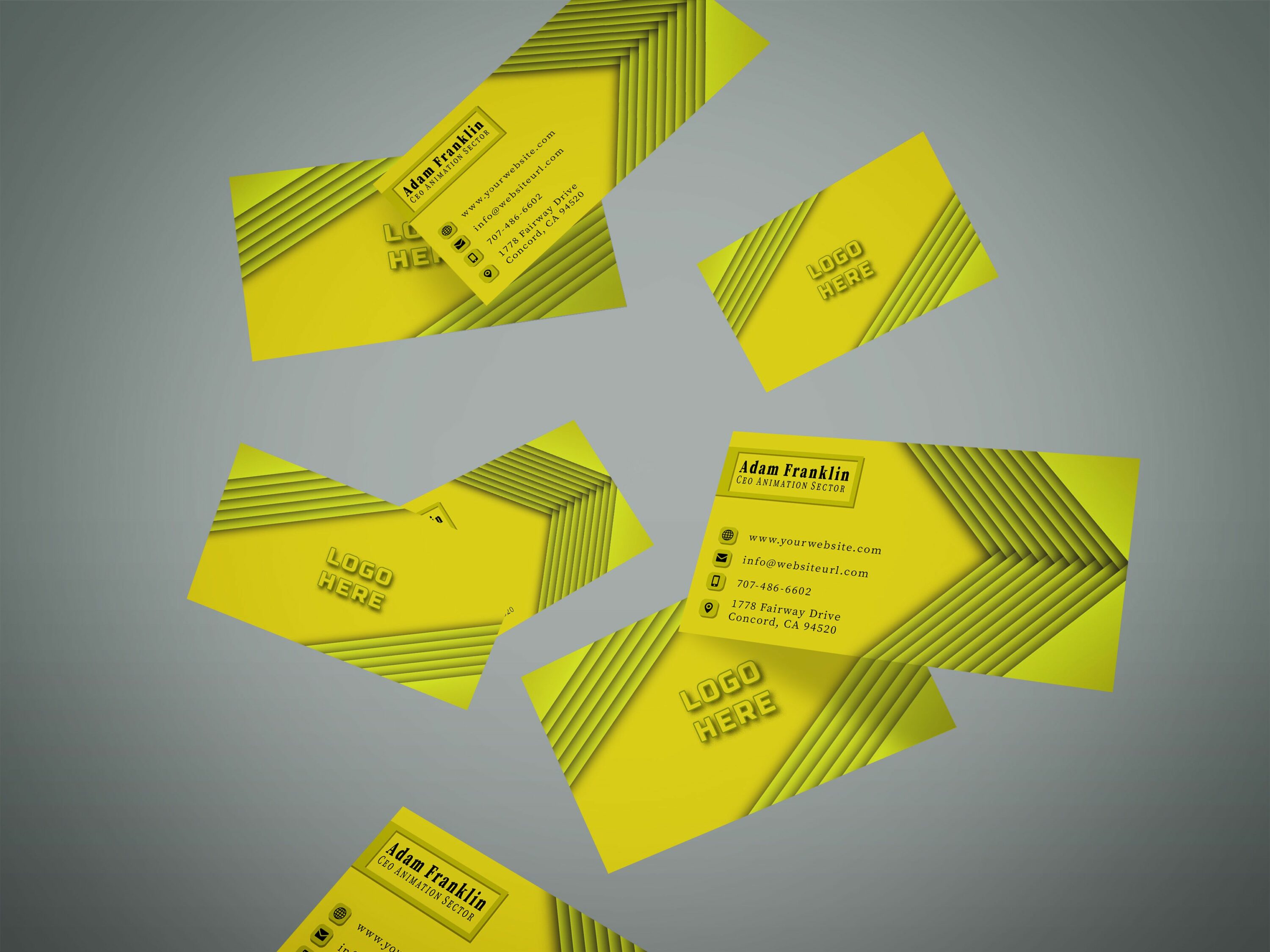 Creative Envelope 6 Business Cards Pack Yellow Example.