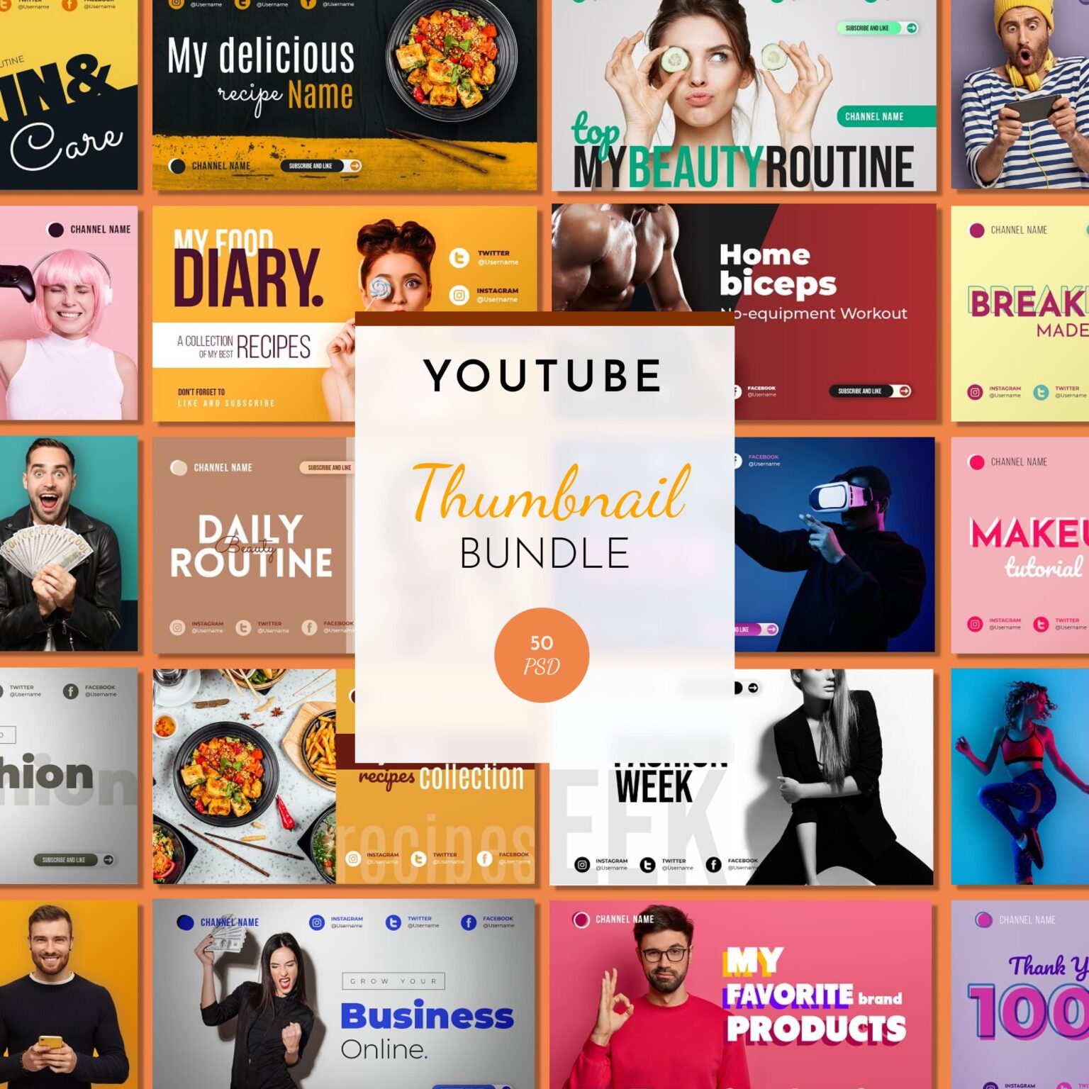 50 Youtube Thumbnail Bundle Psd Masterbundles