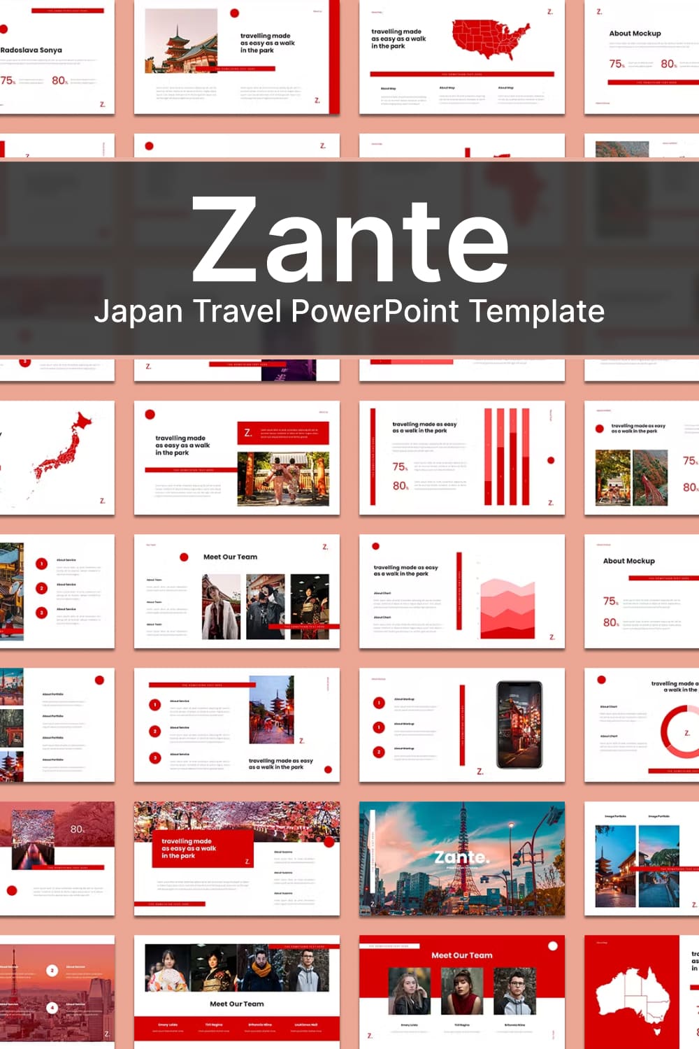 Zante japan travel powerpoint template - Pinterest image preview.