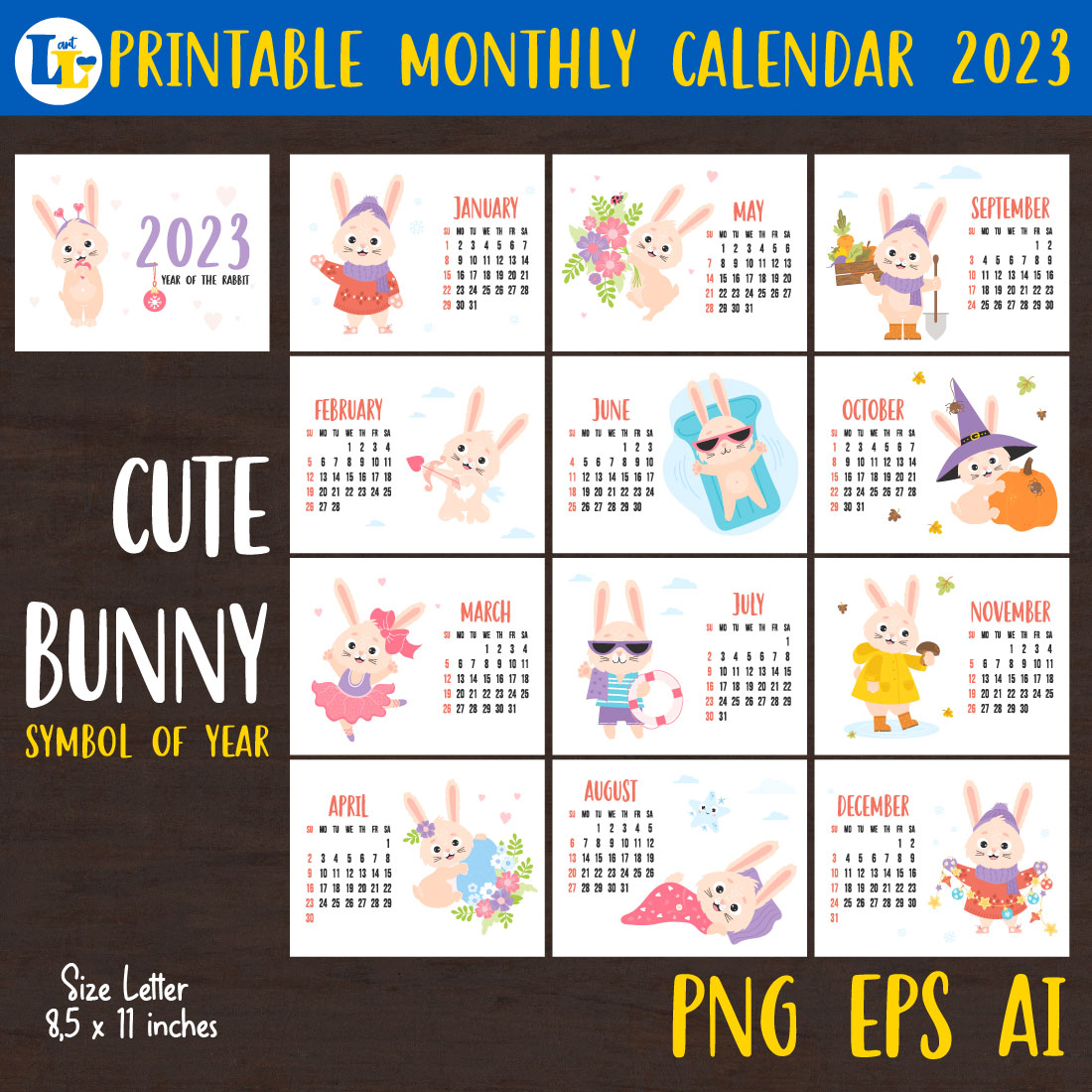 Printable Monthly Calendar Template cover image.