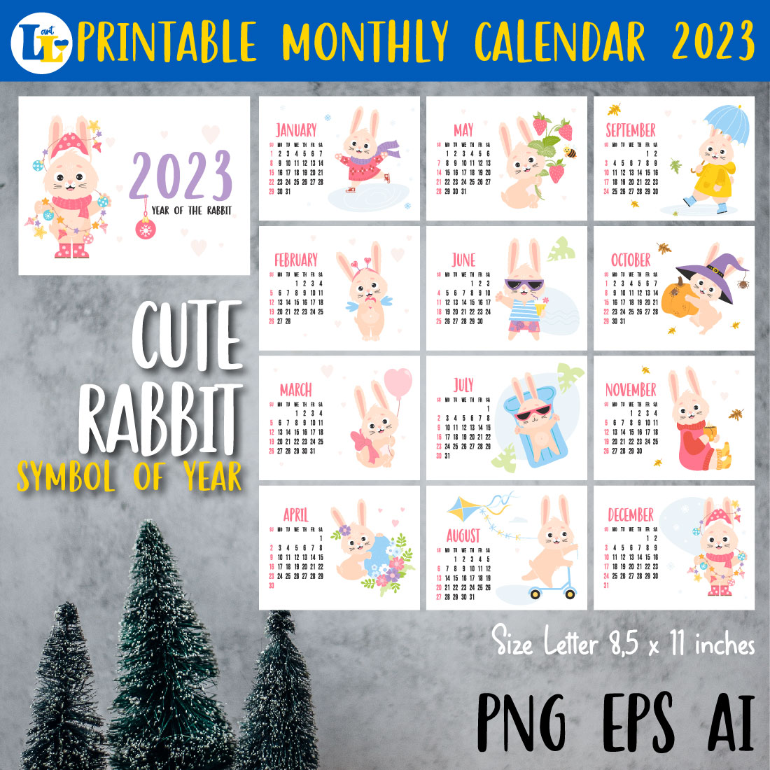 Printable Monthly Template Calendar 2023 cover image.