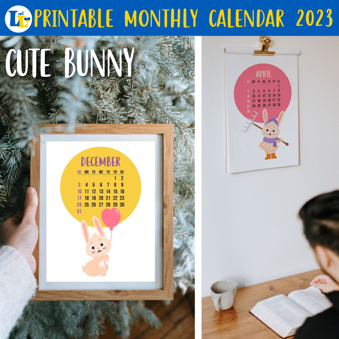 Printable Calendar 2023 with Cute Bunny