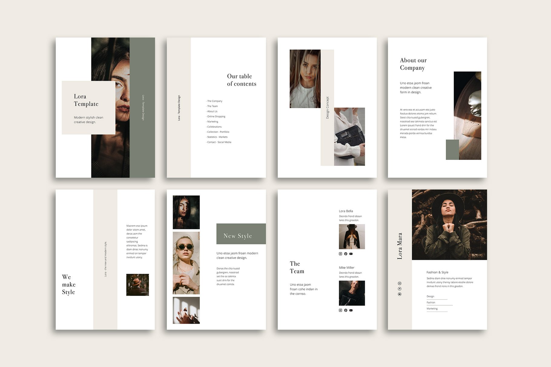 So elegant template with vertical slides and olive sectiions.