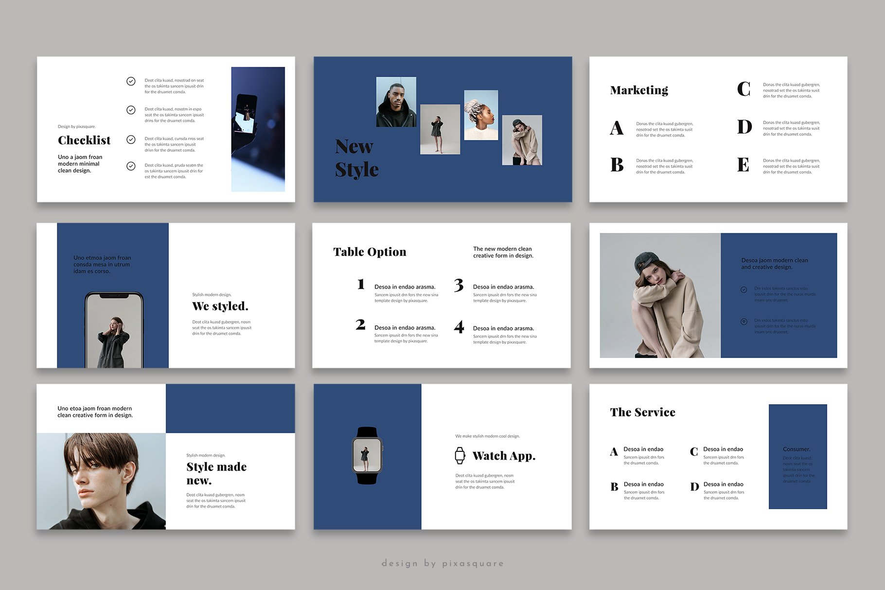 Minimalistic template with warm blue elements.