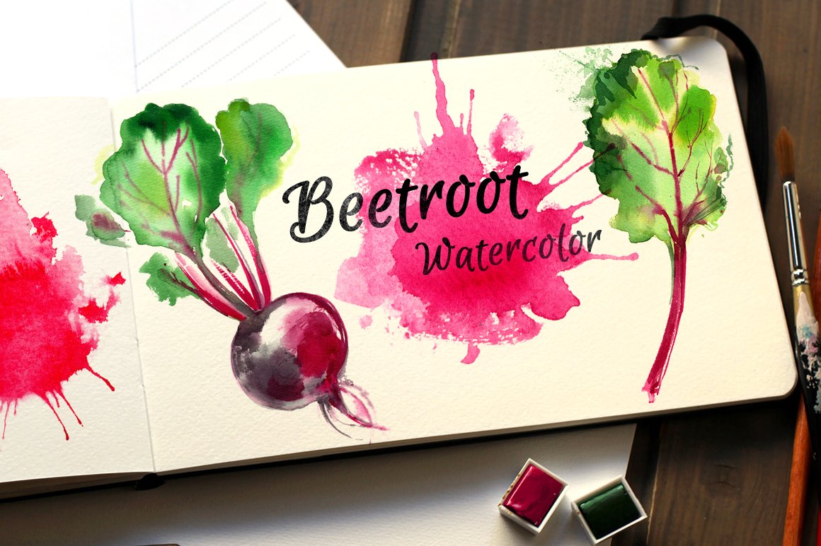 Creative watercolor card with a beetroot.