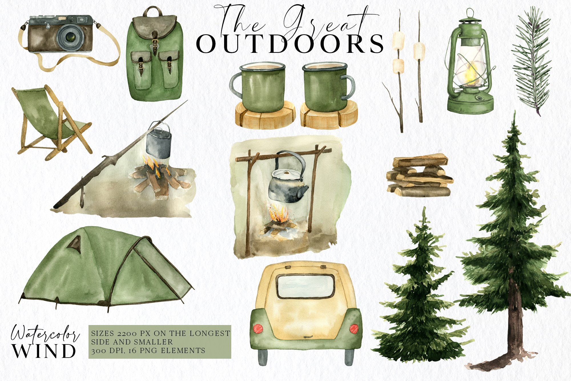 Green camping elements.