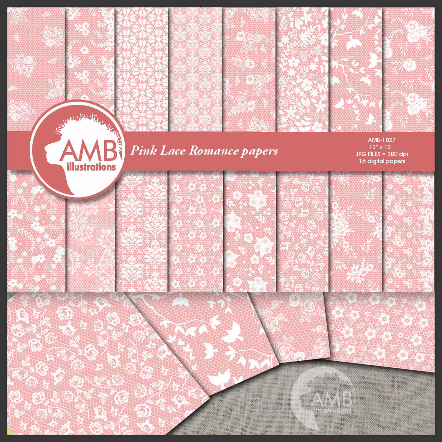 Pink Lace Papers AMB-1027.