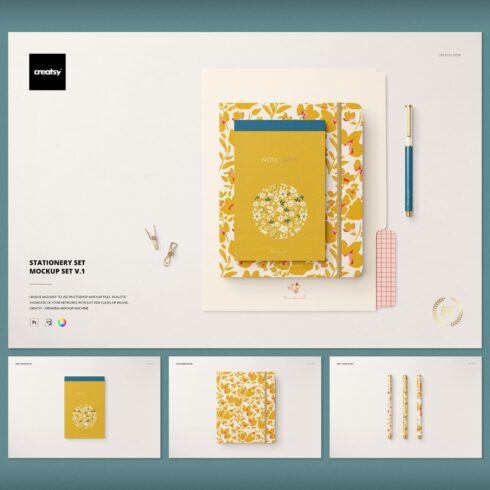 Pack of images of stationery with a colorful design.