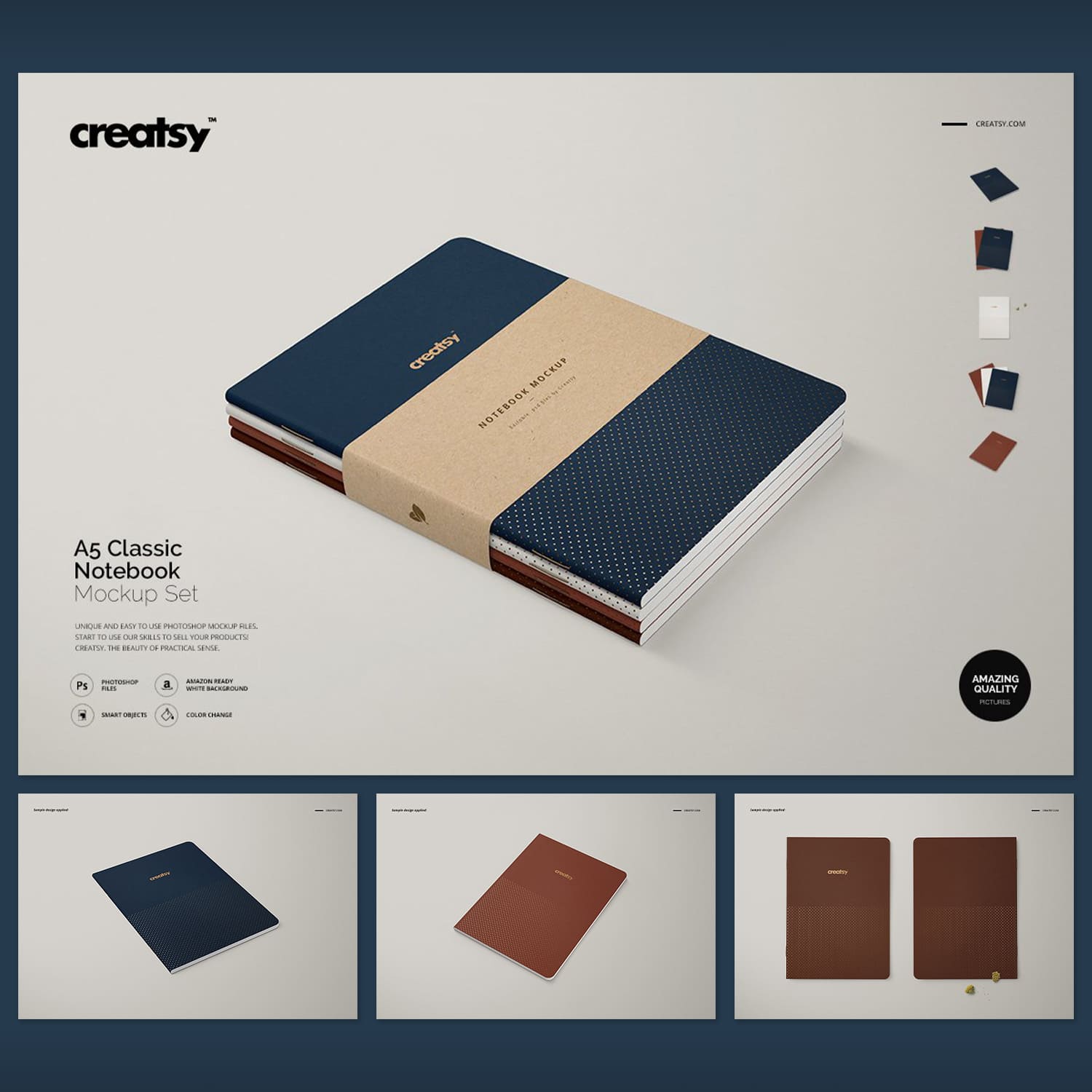 Pack of images of A5 classic notebook with a colorful design.
