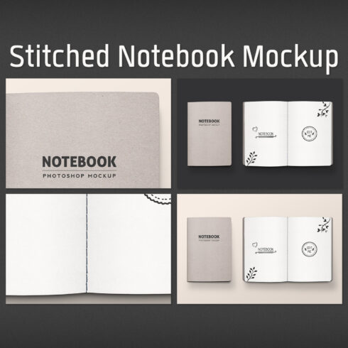 Pack of images of stitched notebook with a colorful design.