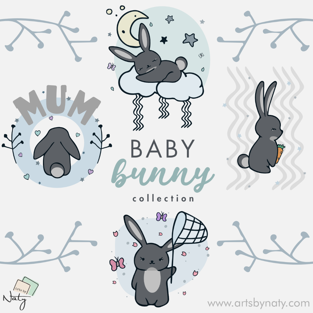Baby Bunny Collection Clipart Illustration Bundle cover image.