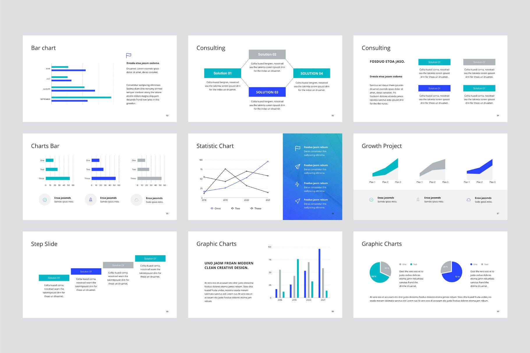 Thin and creative infographics and diagrams in blue.