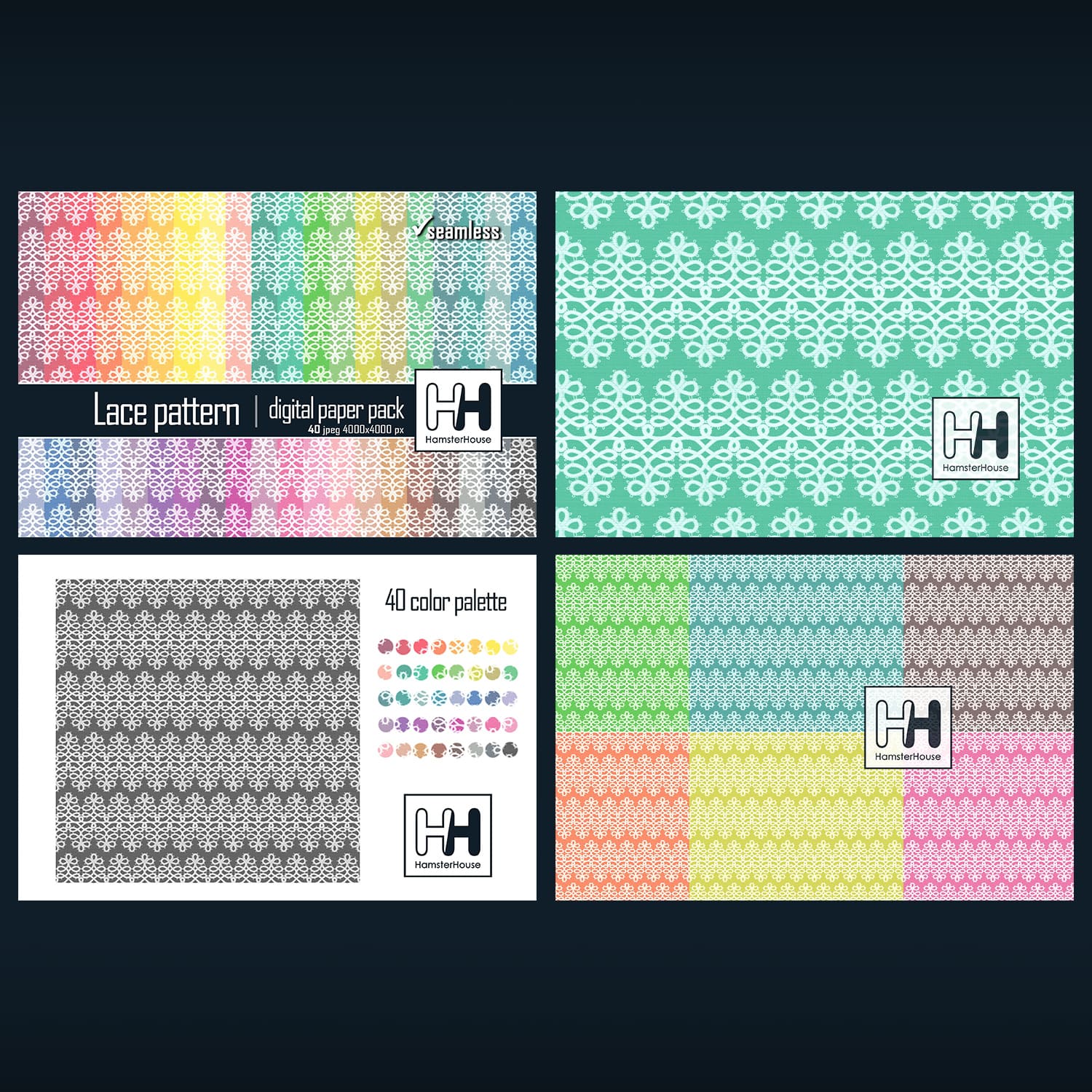 Lace Pattern Digital Paper Pack, 40 Colors Cover.