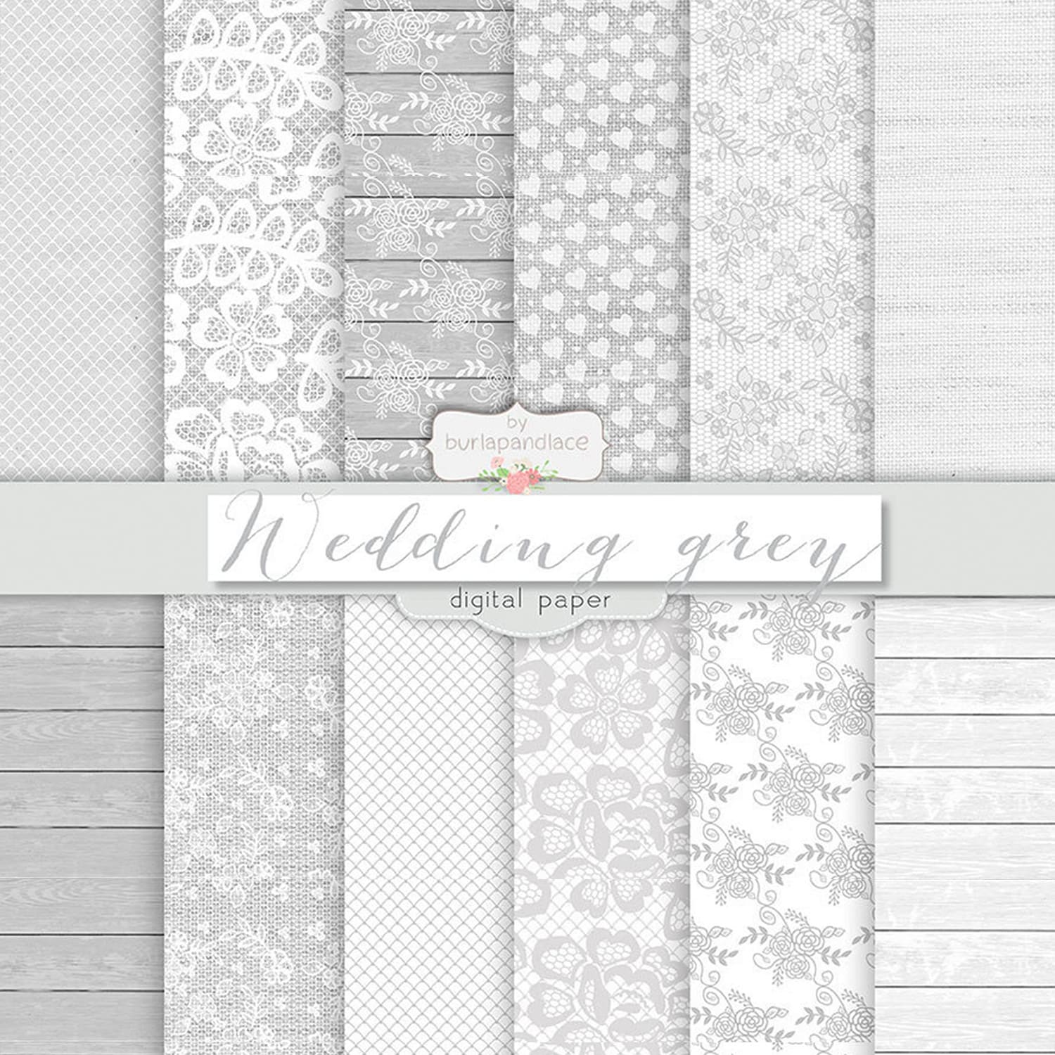 Grey Wedding Digital Paper Pack Cover.